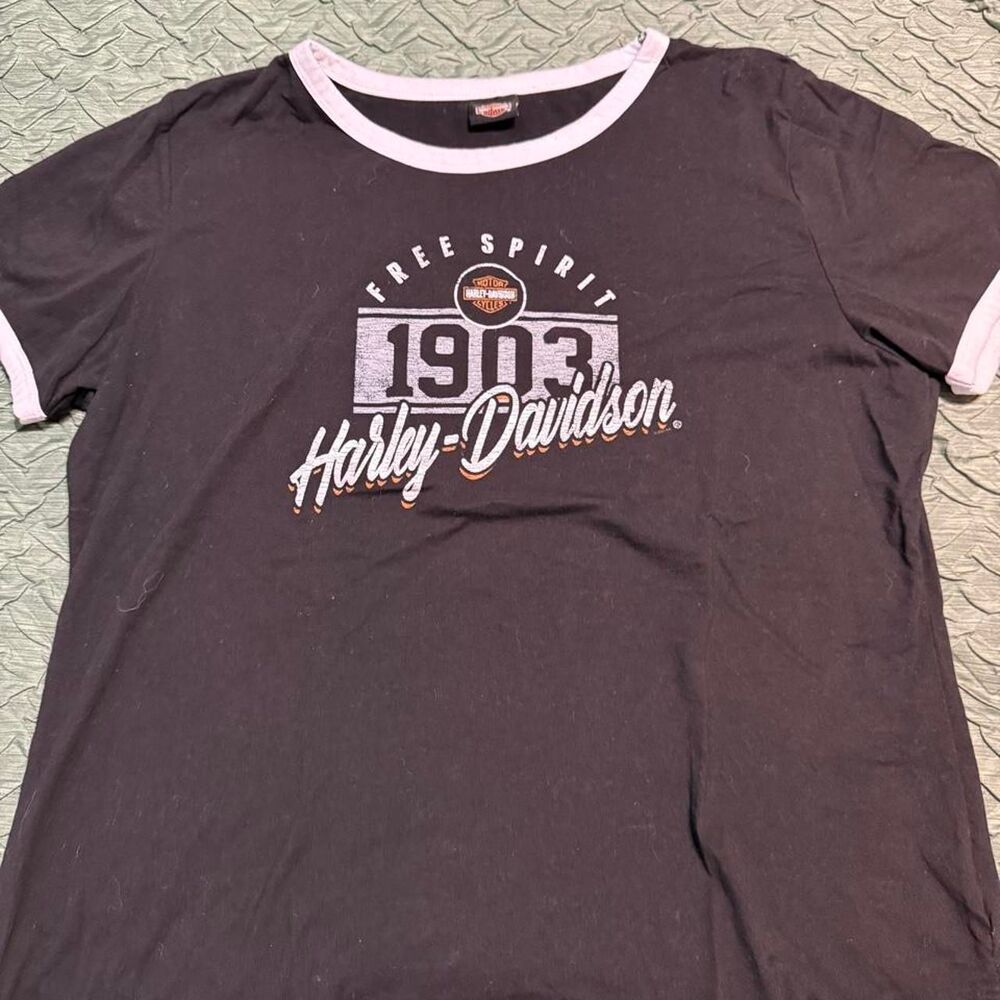 Harley-davidson Women's Black and Grey T-shirt